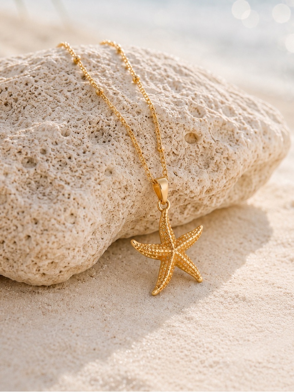 Gold Starfish Pendant Necklace Womens Jewelry
